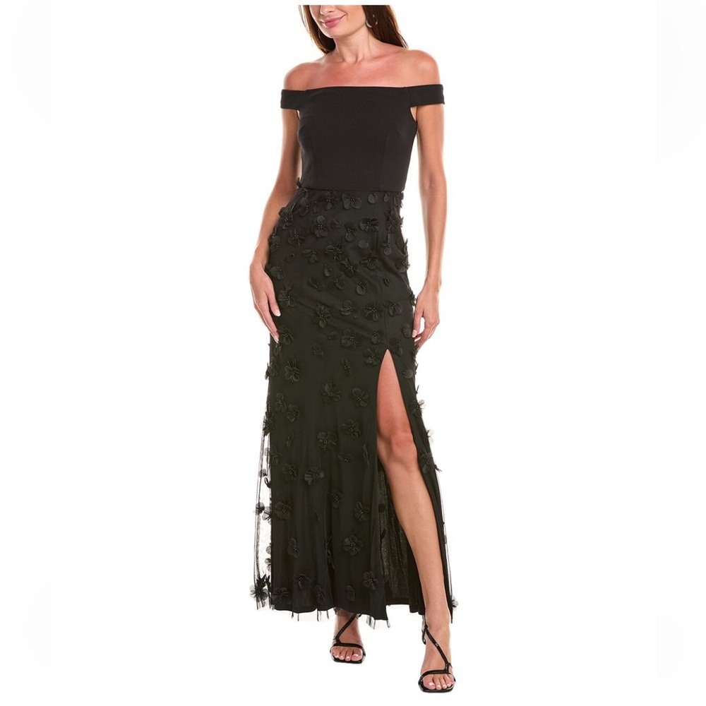New Aidan Mattox Floral Appliqué Maxi Dress